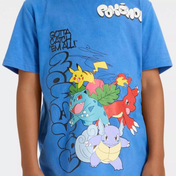 Boys Blue Pokémon Pikachu Short Sleeve Graphic Tee Lightweight Jersey Top - Picture 2 of 3